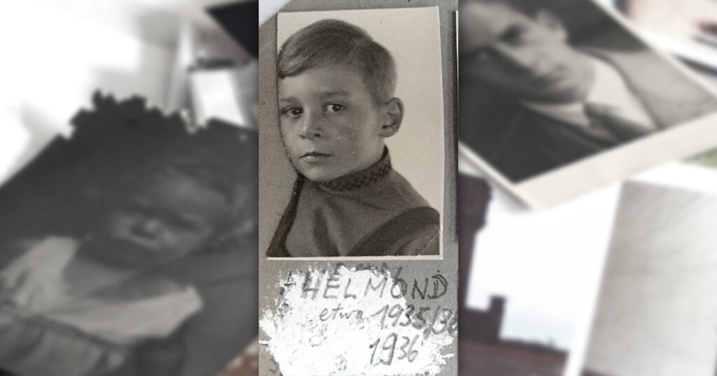 Ein ausgeschnittenes Bild zeigt meinen Vater mit ca. 5 Jahren. Darunter ist handschriftlich in Druckbuchstaben vermerkt: HELMOND etwa 1935/36.