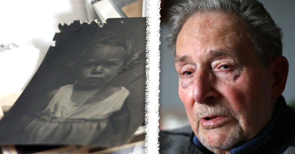 Links ein schwarzweiß Foto von Dirk Hespers als zweijährigem Kind, rechts ein Bild von Dirk Hespers als 84-jähriger Mann.